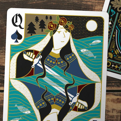 Secret Tale White Knight Blue Gilded Playing Cards