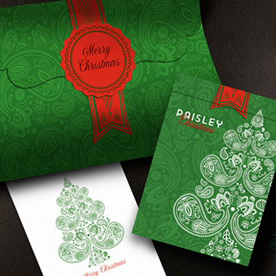 Paisley Metallic Green Christmas Playing Cards by Dutch Card House Company
